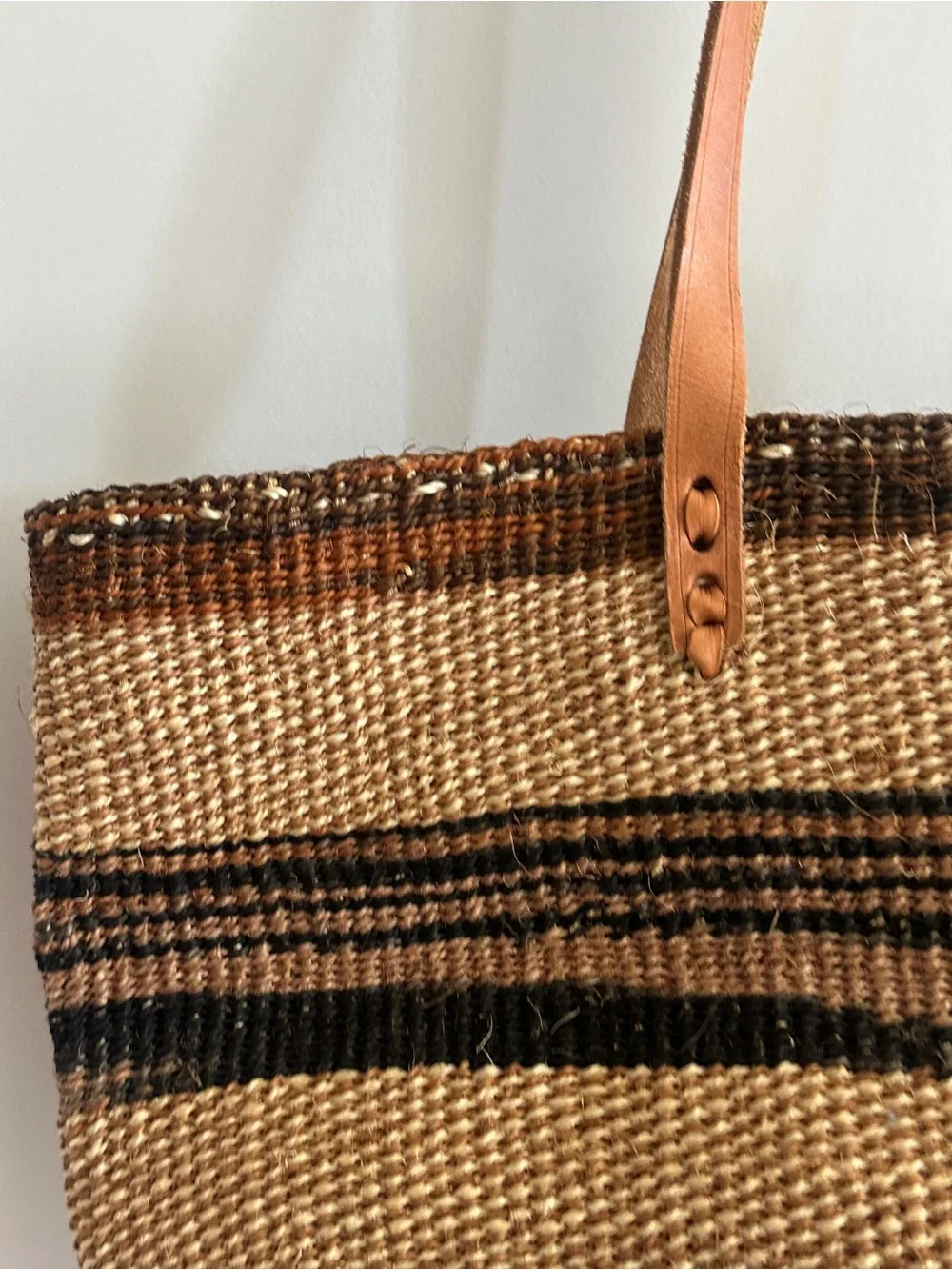 Woven Tote Bag with Leather Straps - Picture 2 of 6